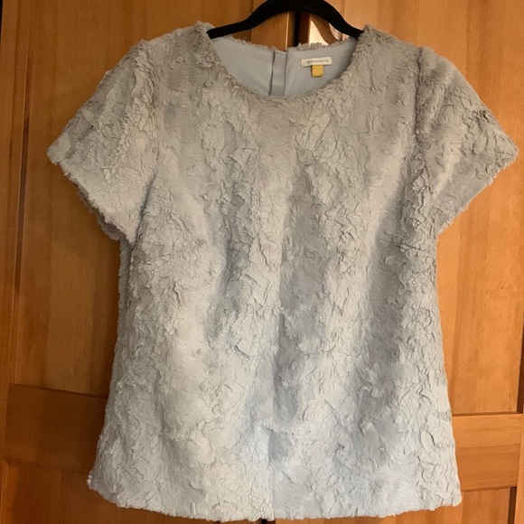 Anthropologie LEIFSDOTTIR Grey Faux Fur Fuzzy Short Sleeve Top - Picture 3 of 5